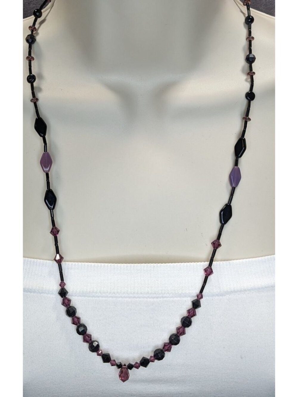 Gothic Handmade Glass Beaded Black And Purple Necklace